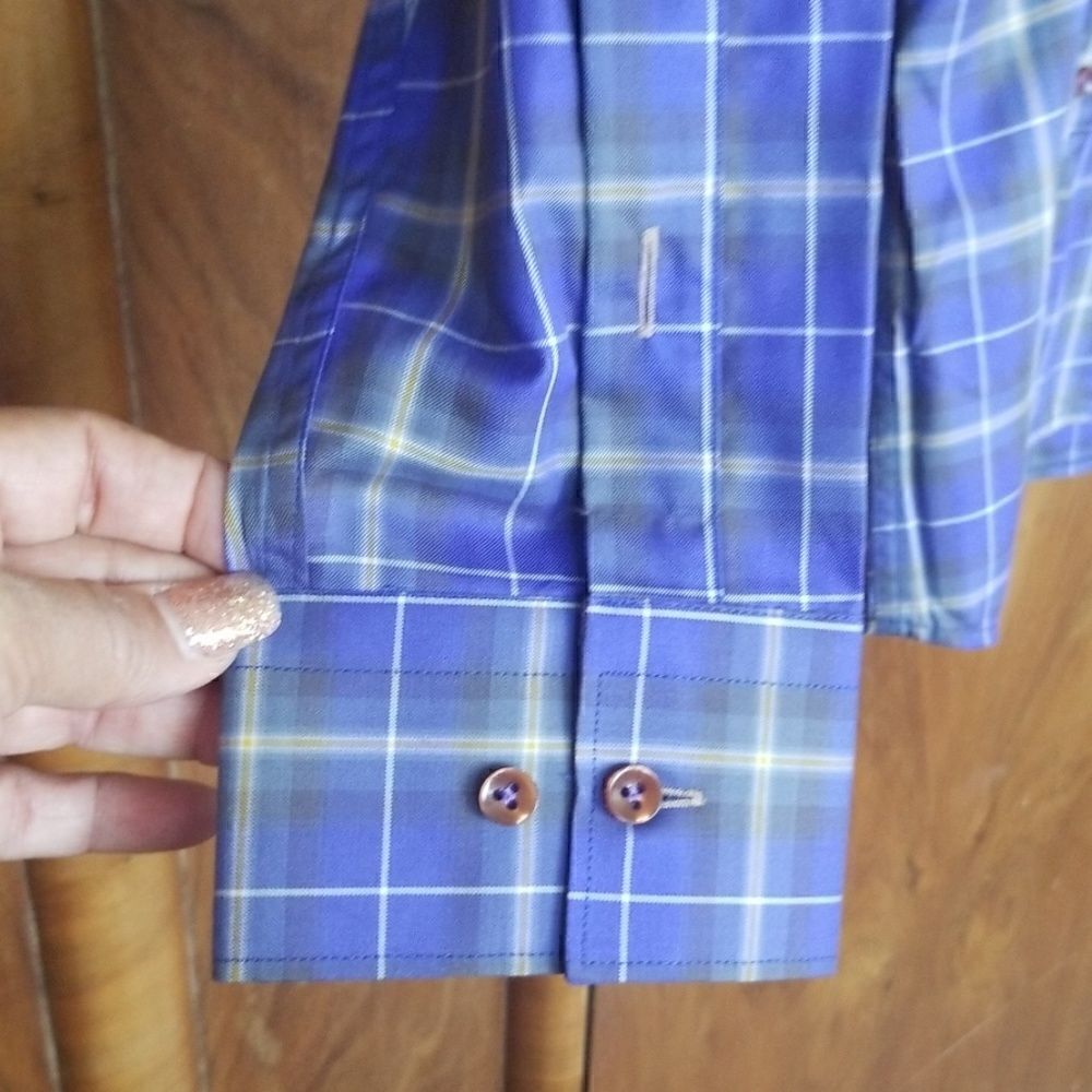 Stone Rose Dress Shirt,Cobalt Blue/Brn Plaid, sz 1 - Picture 2 of 8